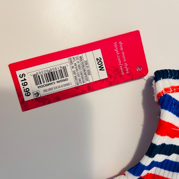 Xhilaration Ribbed Set Button-Front Bralette Bikini Top & Bottom Red Stripe 20W - Picture 9 of 16